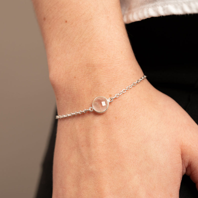 NOSTALGIA ROUND ROSE QUARTZ SILVER BRACELET