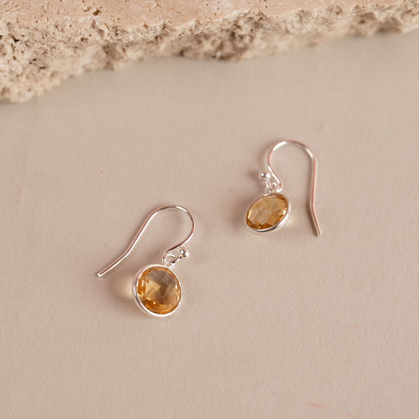 NOSTALGIA ROUND YELLOW CITRINE SILVER EARRING