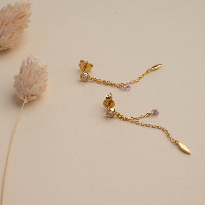 CHLOE CRYSTAL PINK GOLDEN EARRING