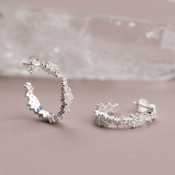 CLAIR CRYSTAL SILVER CREOL EARRING