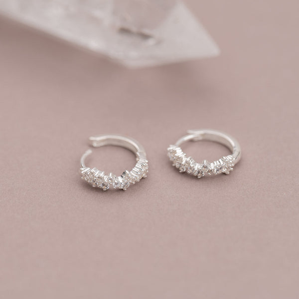 CLAIR CRYSTAL SILVER SMALL HUGGIE EARRING