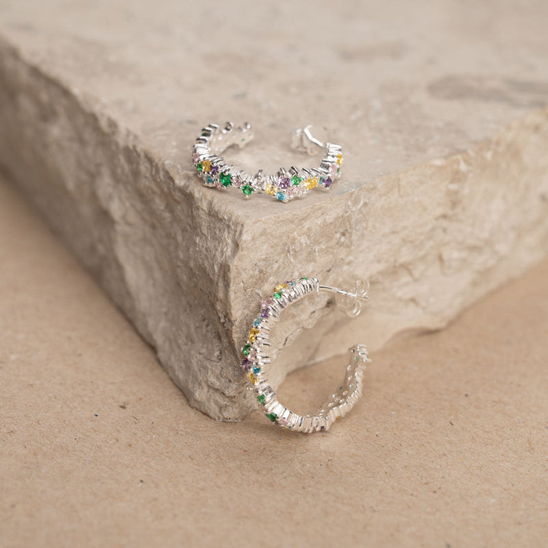 CLAIR RAINBOW SILVER CREOL EARRING