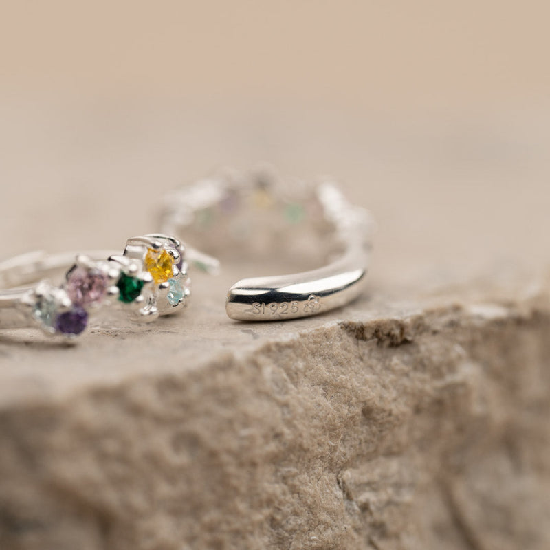 CLAIR RAINBOW SILVER MINI HUGGIE EARRING