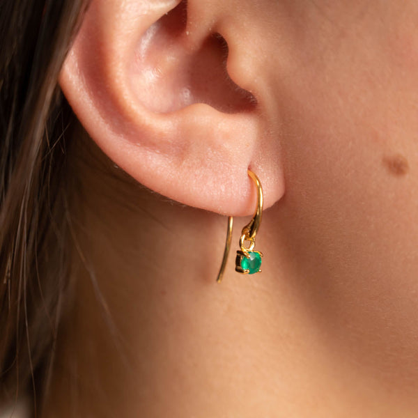 GEMMA GREEN AGATE GOLDEN HOOK EARRING