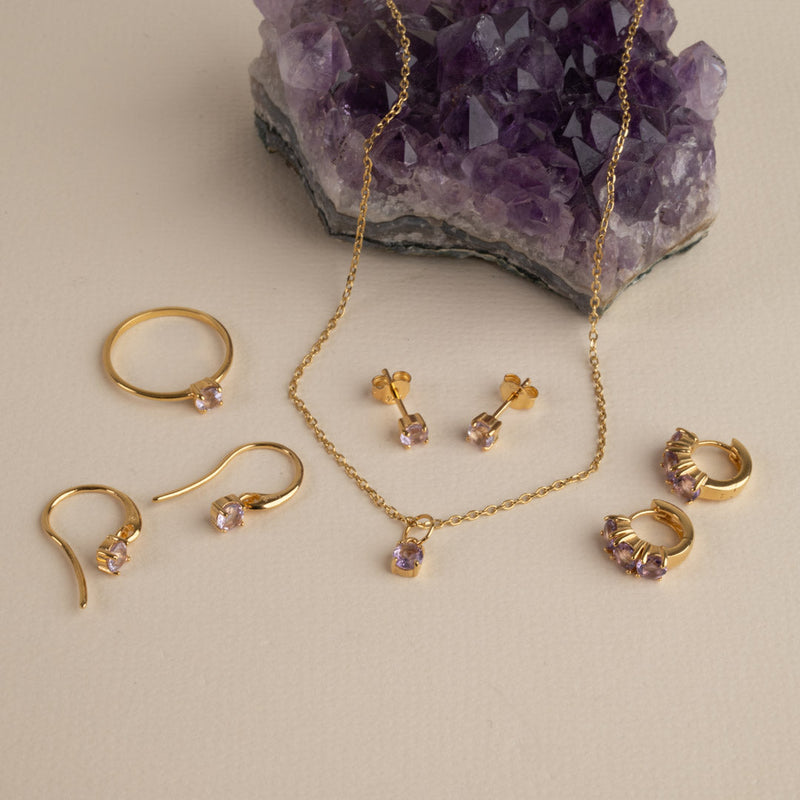 GEMMA PURPLE AMETHYST GOLDEN STUD EARRING