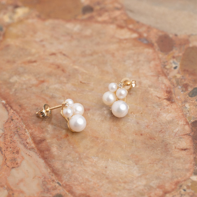 JUDY PEARL DIAMOND SOLID GOLD EARRING