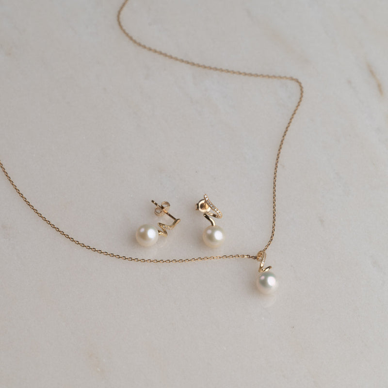 LORA PEARL DIAMOND SOLID GOLD EARRING