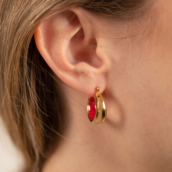 PETRA RED GOLDEN CREOL EARRING